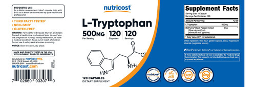 Suplemento Nutricost L-triptofano 500 Mg 120 Cápsulas - Imagem 6