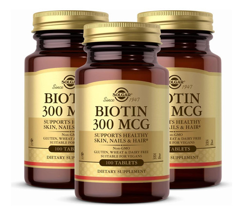 Solgar Biotina 300 Mcg - 100 Comprimidos, Pacote De 3 - Supo
