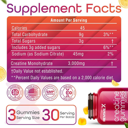 Revive X Glute Gummies, Creatine Gummies 3g, Lemon Drop, 30 - Imagem 5
