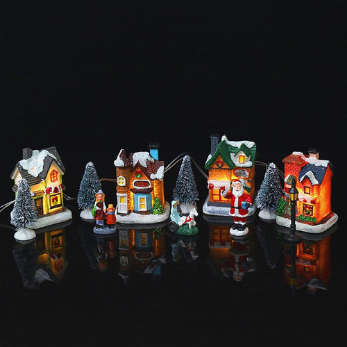 Casas De Vila De Natal, Enfeite De Natal De Resina Com Luz - Imagem 2