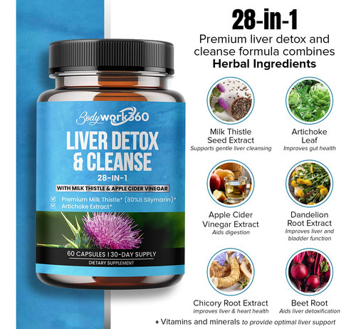 Bodywork360 Liver Detox & Cleanse - Suplemento 28 Em 1 Para - Imagem 3
