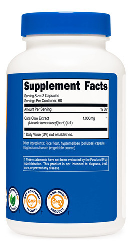 Suplemento Nutricost Cat"s Claw 1000 Mg 120 Cápsulas - Imagem 5