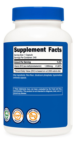 Suplemento Nutricost Vitamina B12 1000mcg 240 Cápsulas - Imagem 4