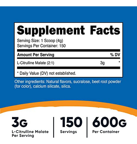 Suplemento Nutricost L-citrulina Malato 2:1 600g De Morango - Imagem 2