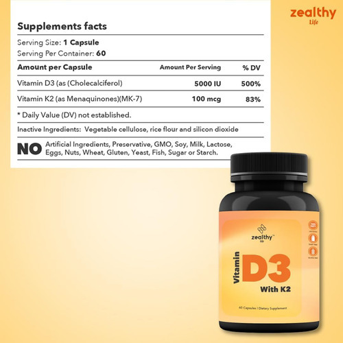 Zealthy Life - Vitamina D3 Com K2-60 Cápsulas - Imagem 6