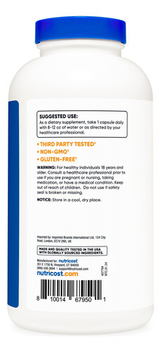 Suplemento Nutricost Taurine 1000mg 400 Cápsulas - Imagem 4