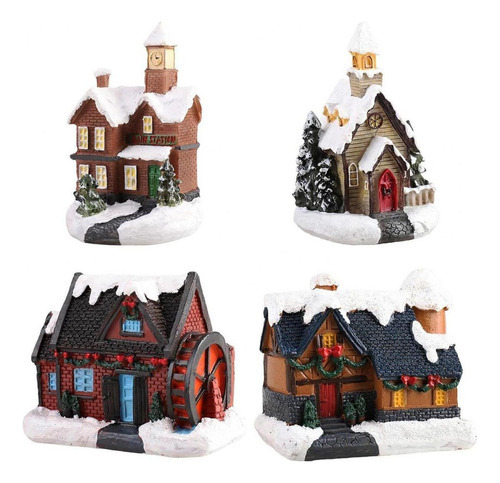 4 Peças Natal Snow House Led Lámpara Enfeites De De Natal