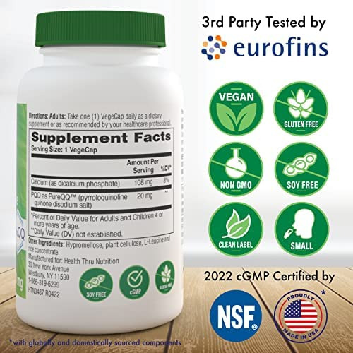 Health Thru Nutrition Pqq 20mg Pirroloquinolina Quinona Como - Imagem 2