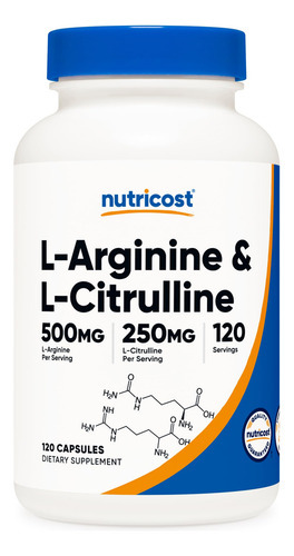 Suplemento Nutricost L-arginina L-citrulina 750 Mg 120 Cápsu