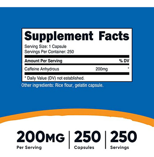 Comprimidos De Cafeína Nutricost 200 Mg/cápsulas (250 Cápsul - Imagem 2