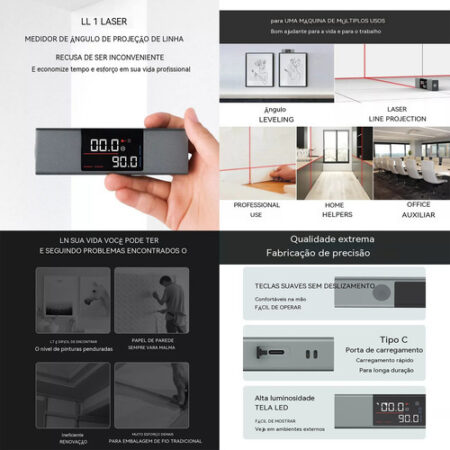 Goniômetro A Laser Com Display Led, Régua De Ângulo De Varia - Imagem 4