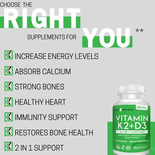 Suplemento De Vitamina K2 D3 De Remédio Puro Com Cálcio E Bi - Imagem 8