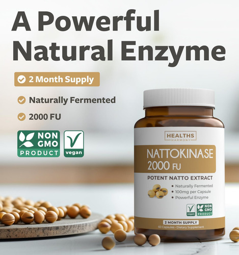Healths Harmony Nattokinase 2000 Fu (não Ogm) Poderoso Suple - Imagem 2