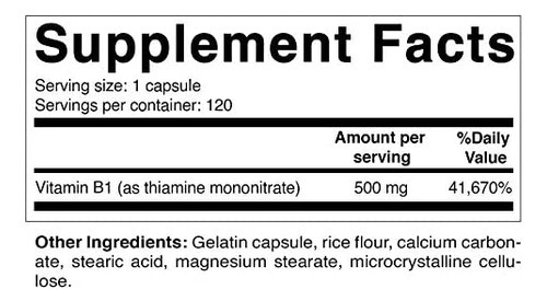Vitamatic Vitamina B1 (tiamina) 500mg, 120 Cápsulas - Imagem 2