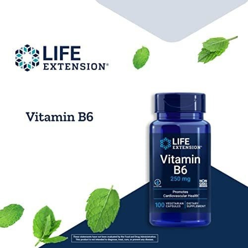 Life Extension Vitamina B6 250 Mg Suplemento De Glicose E A - Imagem 3