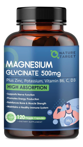 Glicinato De Magnésio 500 Mg, Magnésio Quelatado Com Zinco E