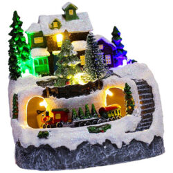 Natal Aldeia Casa Neve Árvore Cena Caixa De Música