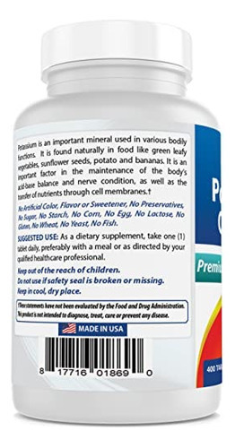 Suplemento De Cloreto De Potássio Best Naturals 99 Mg 400 C - Imagem 3