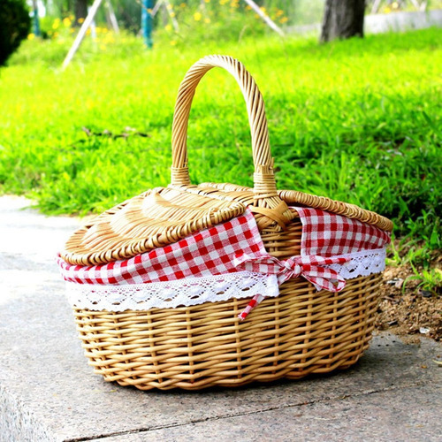 Cesta De Piquenique De Vime Estilo Country Com Tampa - Imagem 2
