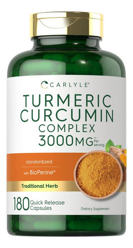 Suplemento De Curcumina E Cúrcuma Carlyle | 3000mg 180 Cápsu