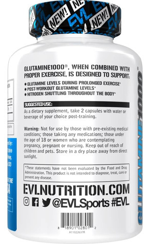 Evlution Nutrition L-glutamine 1000, 1g Pure L Glutamine Por - Imagem 2