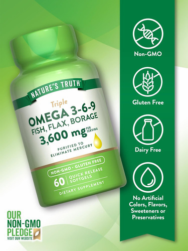 Natures Truth Triplo Omega 3-6-9 Softgels | 3600mg | 60 Cont - Imagem 3