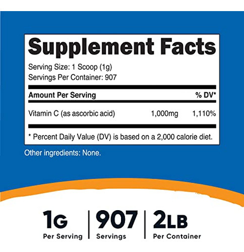 Suplemento Nutricost Ácido Ascórbico Em Pó (vitamina C) 907g - Imagem 2