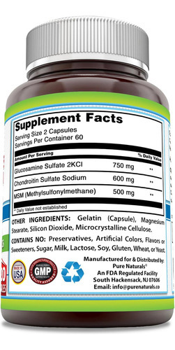 Suplemento Pure Naturals Glucosamina Condroitina E Msm | 185