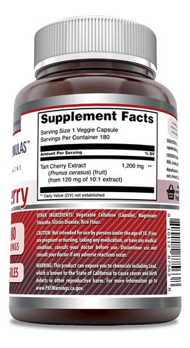 Incrível Formulas Tart Charry 1200 Mgper Servição | 180 Cáps - Imagem 2