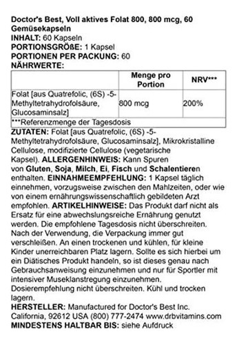Doctors Melhor Folato Totalmente Ativo Com Quatrefolic, Nã - Imagem 5