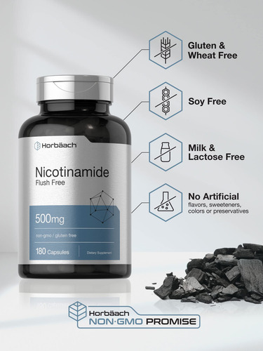 Suplemento Horbaach Flush Free Nicotinamida 500 Mg 180 Cápsu - Imagem 4