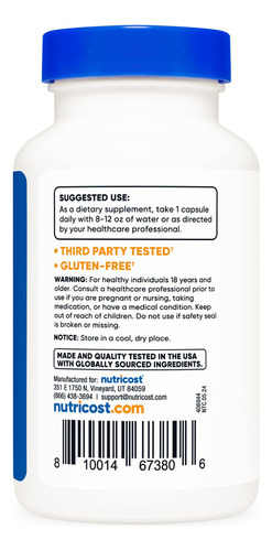 Suplemento Nutricost D-glucarato De Cálcio 500 Mg 120 Cápsul - Imagem 5