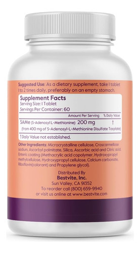 Bestvite Sam-e 200mg (60 Comprimidos) (1 Pacote) Ingrediente