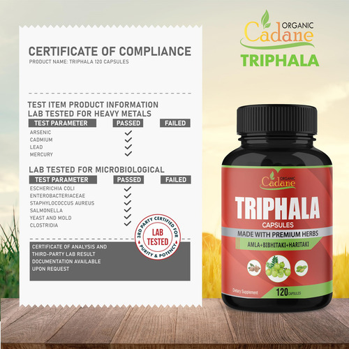 Suplementos Cápsulas Orgânicas Cadane Triphala 3000 Mg 120 C - Imagem 7