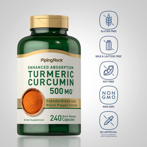Piping Rock Curcumina Com Pimenta Preta 500 Mg | 240 Cápsula - Imagem 3