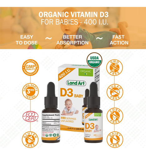Gotas De Vitamina D3 Orgânica Certificada - Para Bebês - 400 - Imagem 4