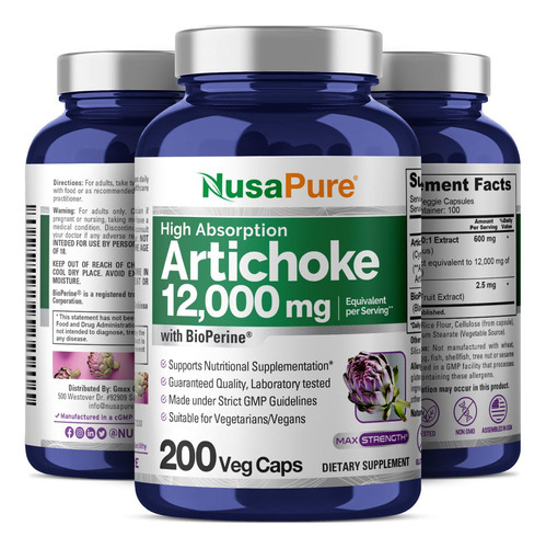 Suplemento De Extrato De Alcachofra Nusapure 12000mg 200 Cáp - Imagem 4
