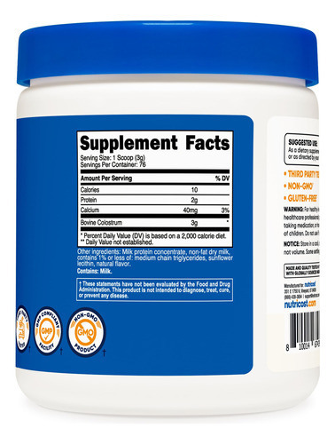 Suplemento Nutricost Colostrum Em Pó 240 Ml Com Lactoferrina - Imagem 6