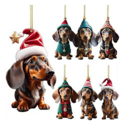 Enfeites Acrílicos De Natal Dachshund, 7 Peças,