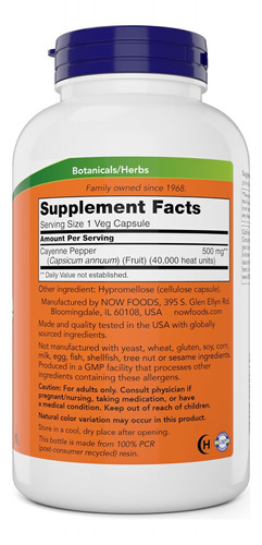 Now Cayenne (capsicum Annuum) 500 Mg, 360 Cápsulas Vegetais - Imagem 7