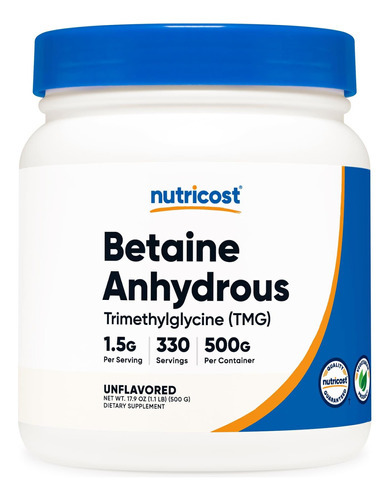 Nutricost Betaína Trimetilglicina Anidra (tmg) Pó 500 Gramas