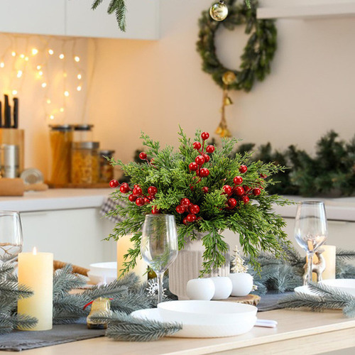 45 Arranjo De Flores Natal Com Agulhas De Pinheiro Para Mesa - Imagem 5