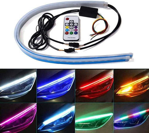 2 Par Fita Barra Led 60cm 12v Flexível Farol Drl Rgb Remote - Imagem 2