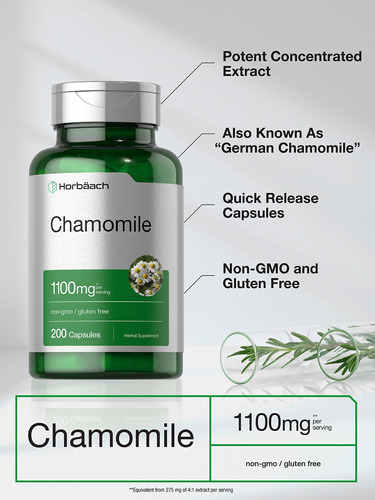 Suplemento Horbaach Flor De Camomila 1100mg 200 Cápsulas - Imagem 3