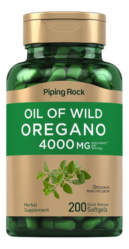 Cápsulas De Óleo De Orégano Piping Rock 4000mg | 200 Comprim