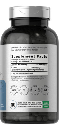 Horbäach L-lisina | 2000mg | 240 Cápsulas | Suplemento Veget