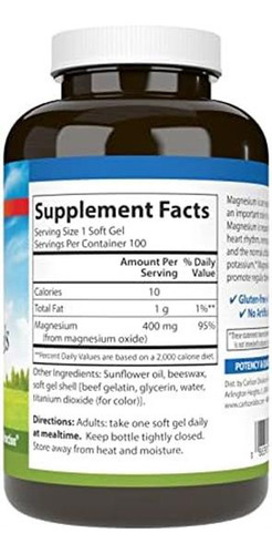 Carlson - Géis De Magnésio, 400 Mg De Magnésio Por Cápsula S - Imagem 2