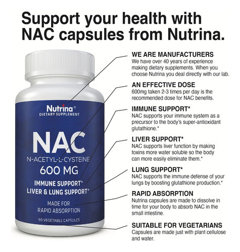 Nutrina Nac 600 Mg - Suplemento Nac Para Suporte Imunológico - Imagem 3