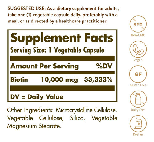 Solgar Biotina 10.000 Mcg, 60 Cápsulas Vegetais - Energia, M - Imagem 2