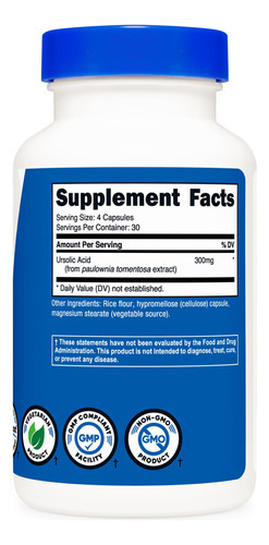 Suplemento Nutricost Ácido Ursólico 300mg 120 Cápsulas - Imagem 6